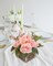 Spring Table Top Decor – 8" Artificial Flower Arrangement in Wooden Vase, Faux Roses, Peonies & Hydrangeas for Table, Living Room & Home Centerpieces (Dusty Pink)